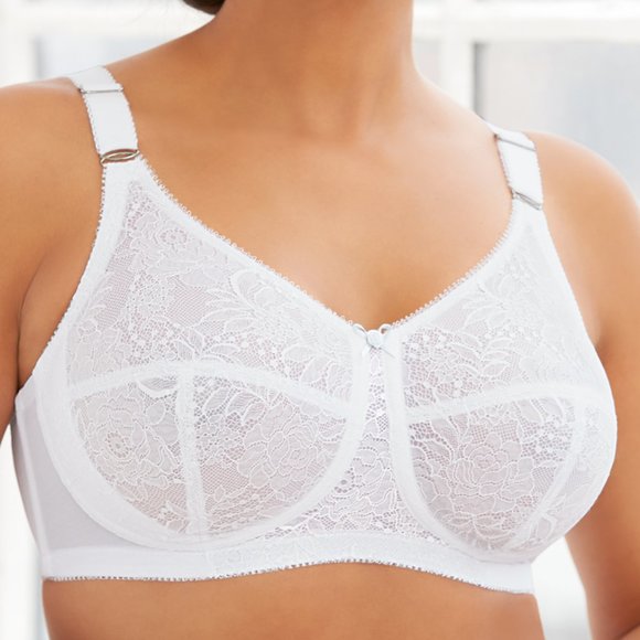 Set Of 3! 48D Glamorise COMFORT LIFT Bra (COTTON-LINED) Wireless LACE WHITE NEW - Picture 4 of 16